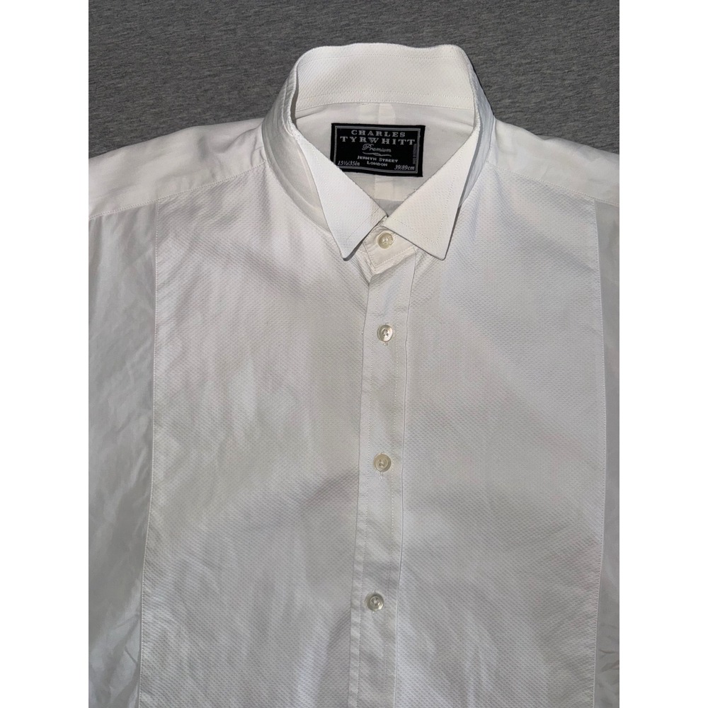 Charles Tyrwhitt White Regular Fit Tuxedo Shirt Mens 15.5 35 Formal Black Tie